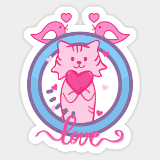 LOVELY PINK CAT FULL OF LOVE Sticker